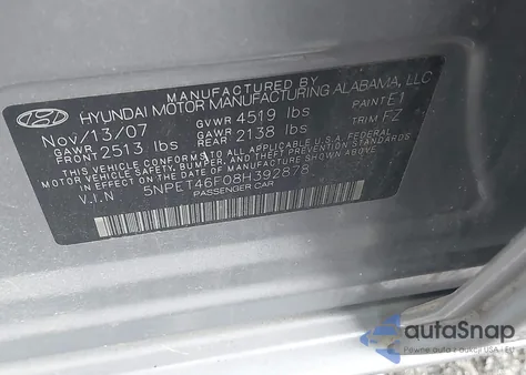 2008 Hyundai Sonata Gls V6 from USA, damaged, VIN 5NPET46F08H392878